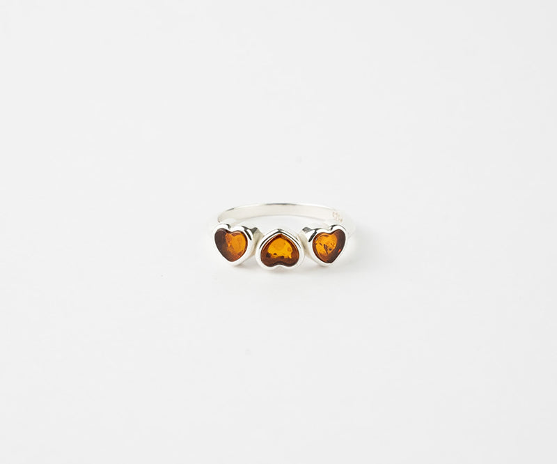 Triple Heart Ring – handcrafted in Baltic amber and sterling silver