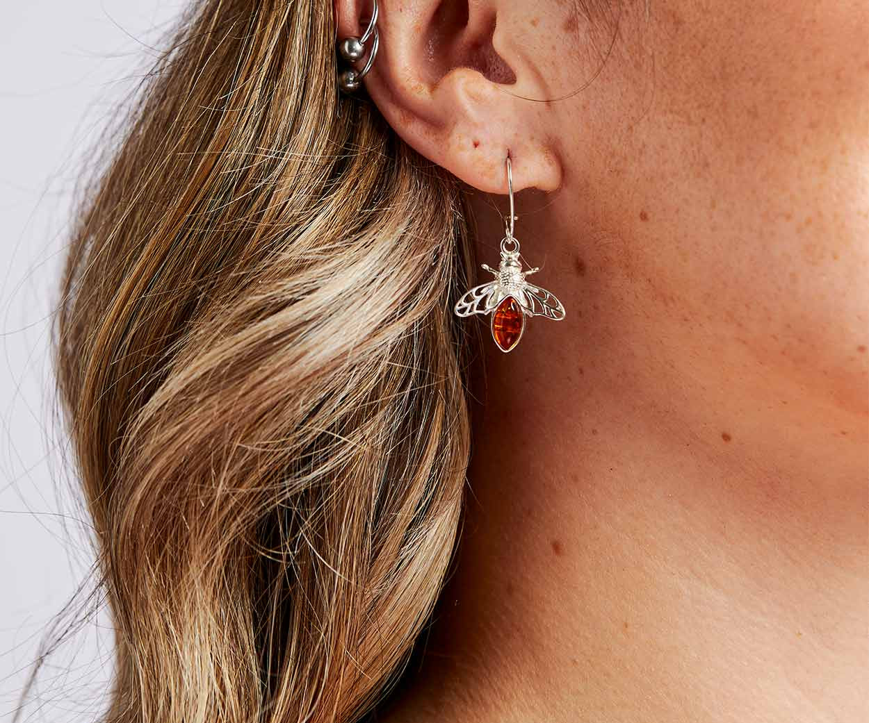 Amber Bee Earrings — Baltic amber and sterling silver by Baltic Beauty