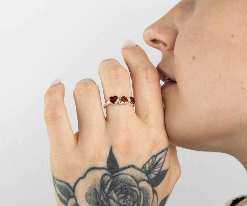 Triple Heart Ring – handcrafted in Baltic amber and sterling silver, view 2
