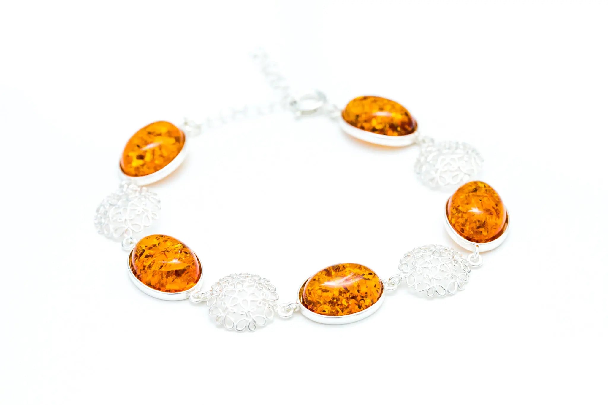 Alternating Filigree Statement Amber Bracelet- Bracelets- Baltic Beauty