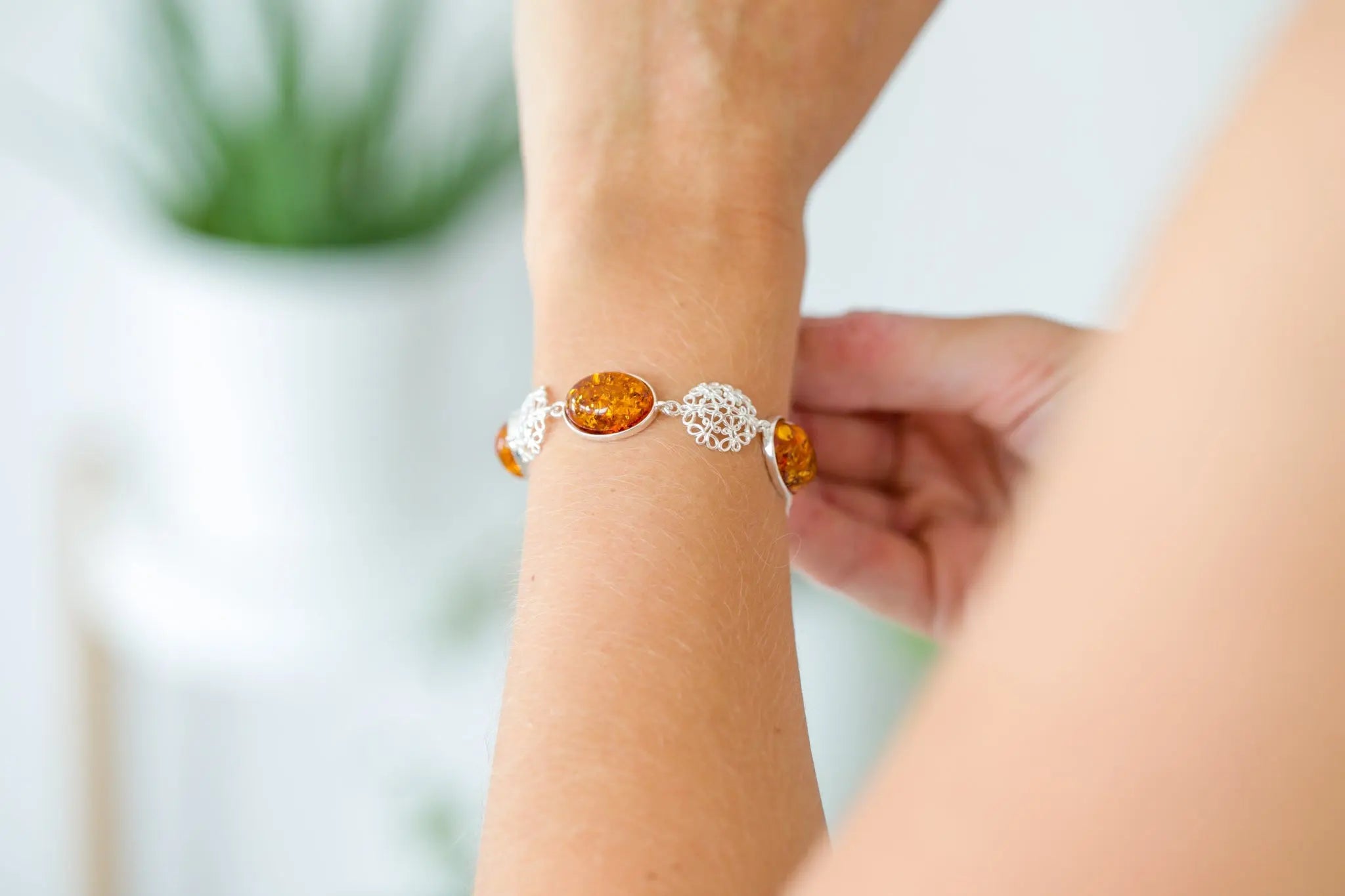 Alternating Filigree Statement Amber Bracelet- Bracelets- Baltic Beauty