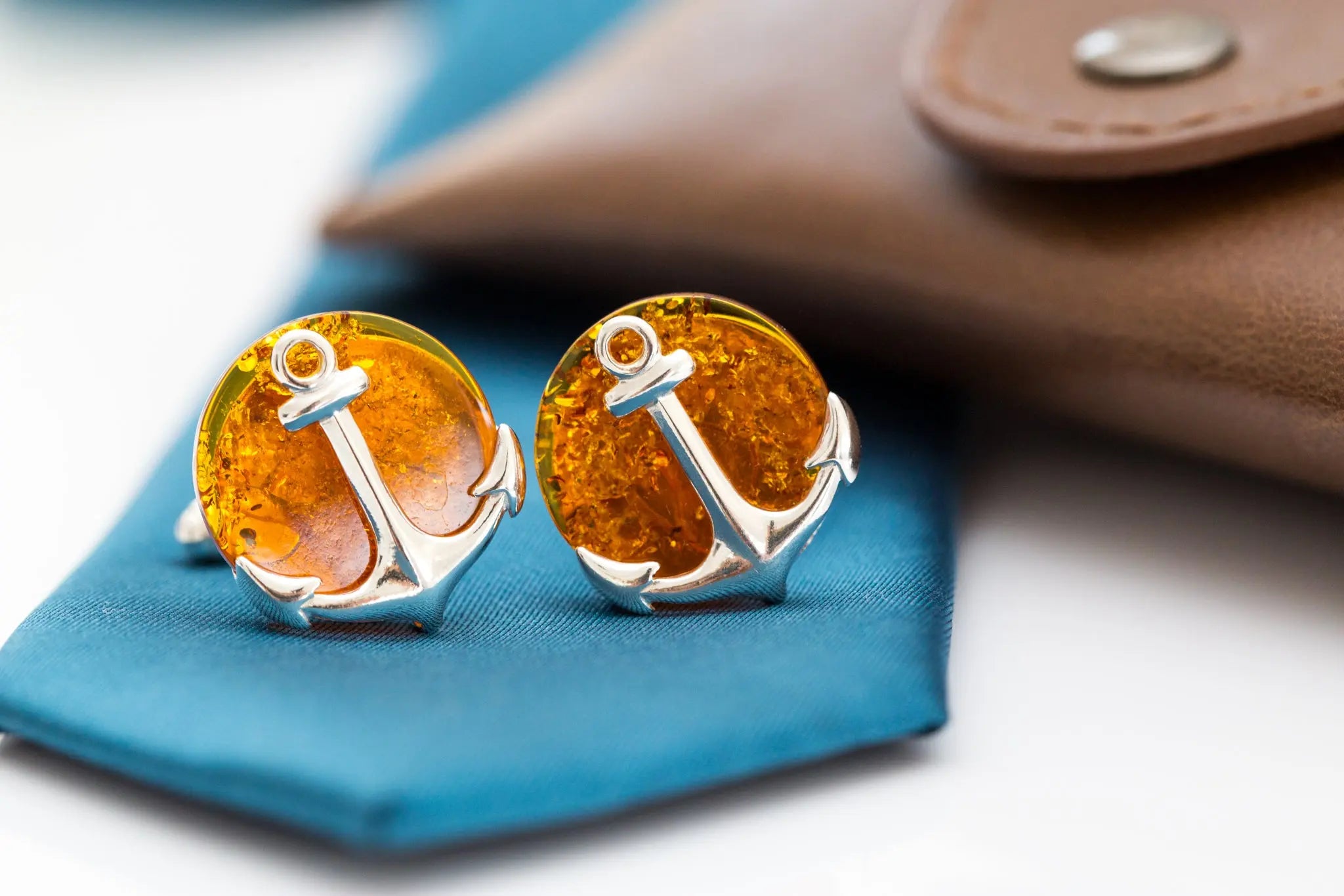 Amber Anchor Cufflinks- Cufflinks- Baltic Beauty