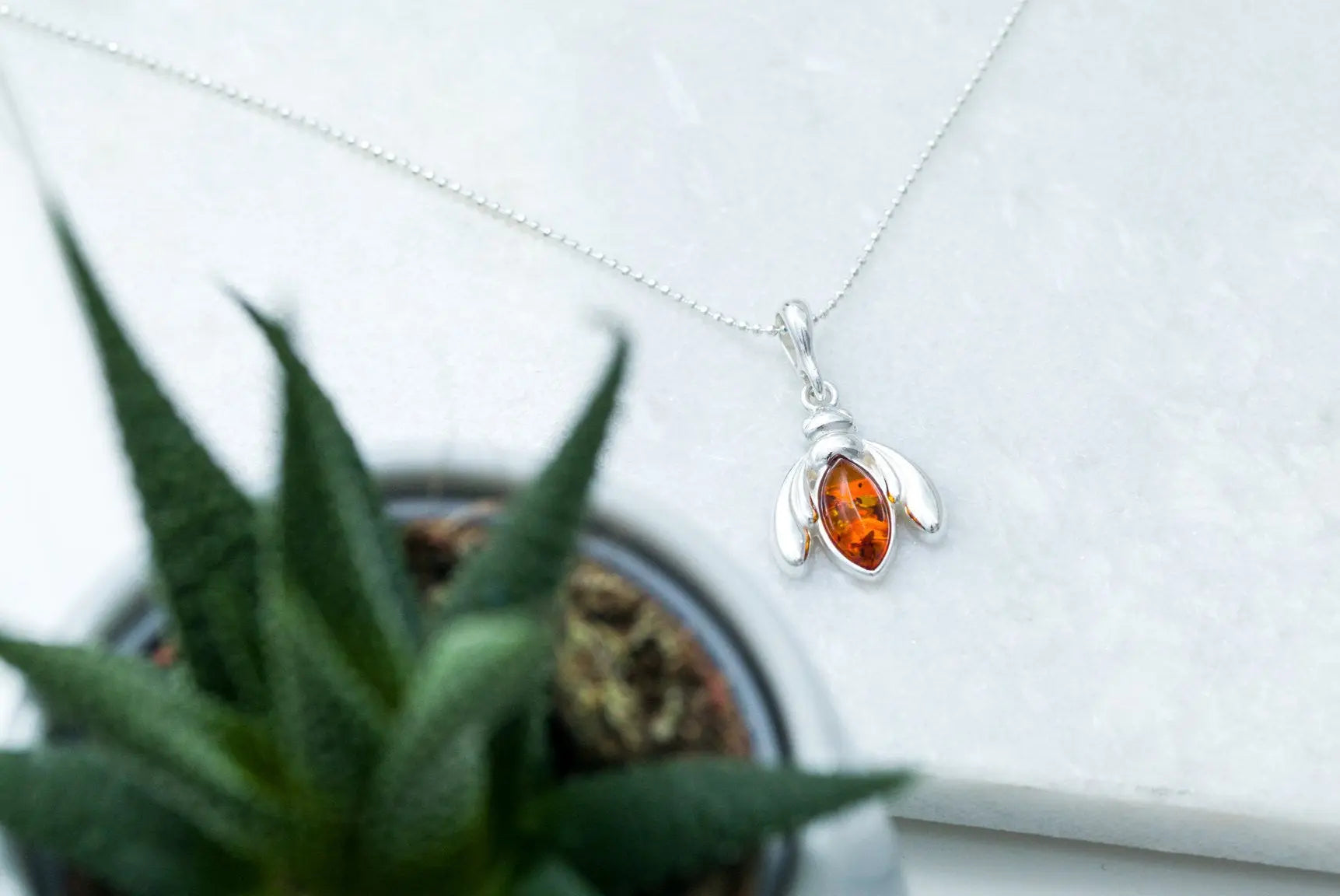 Amber Bumble Bee Charm Necklace- Necklaces- Baltic Beauty