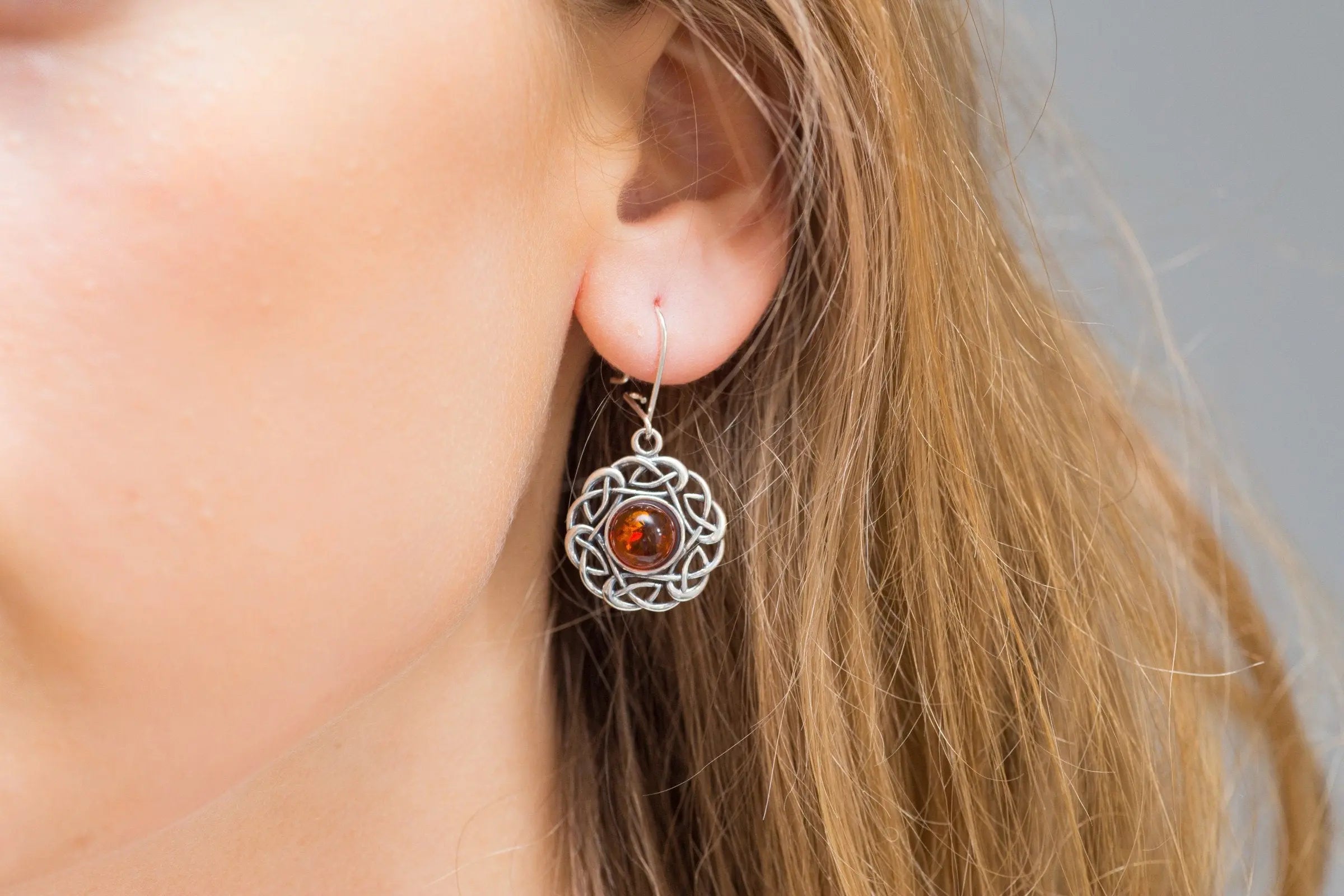 Baltic Beauty Earrings Amber Celtic Pattern Earrings