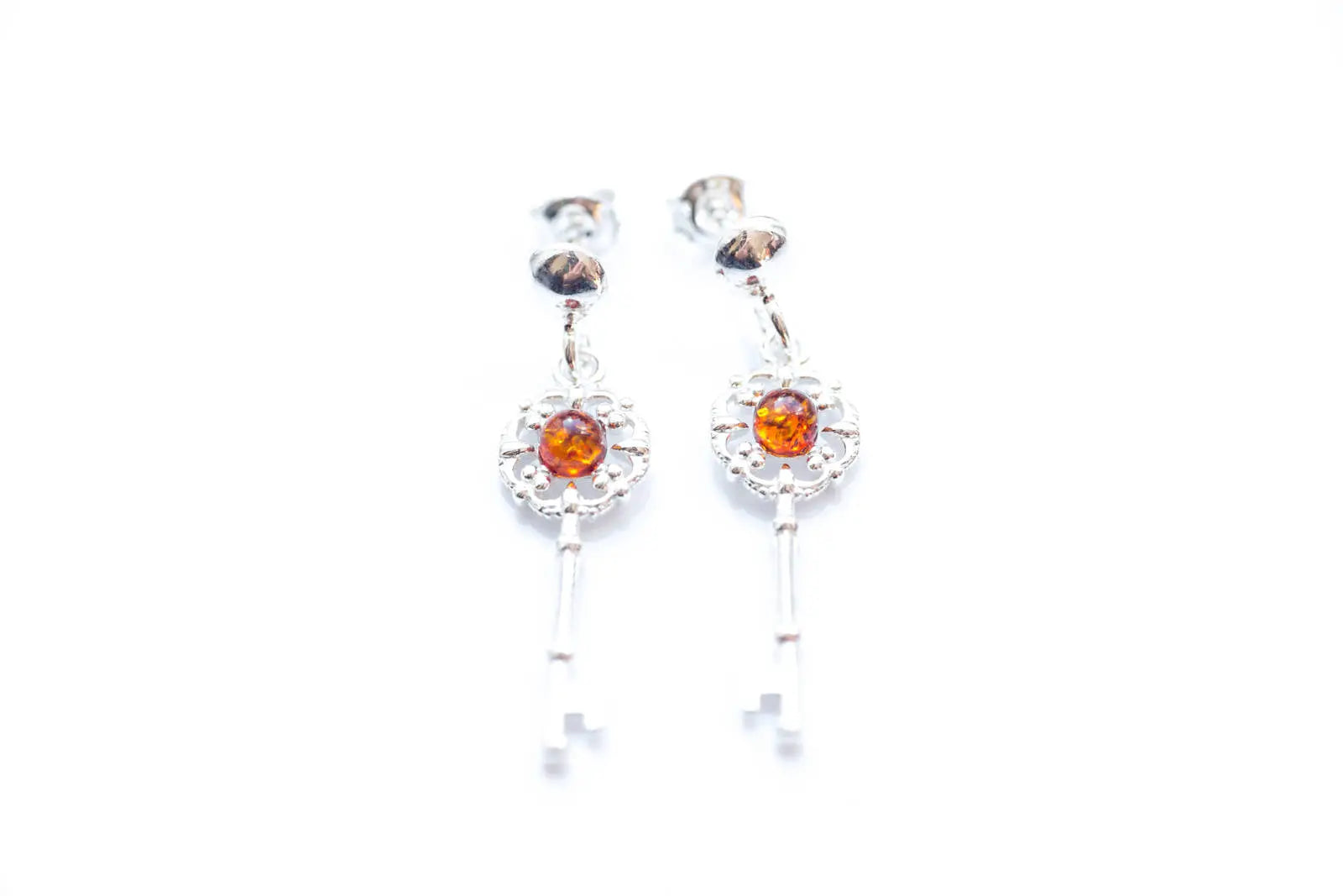 Amber Key Charm Earrings- Earrings- Baltic Beauty