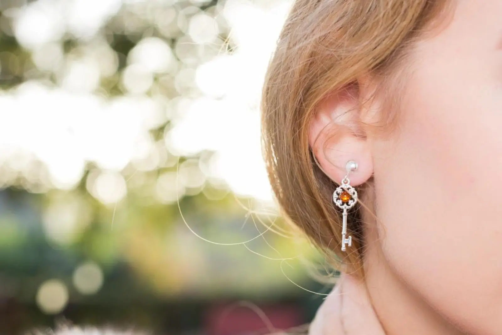Amber Key Charm Earrings- Earrings- Baltic Beauty