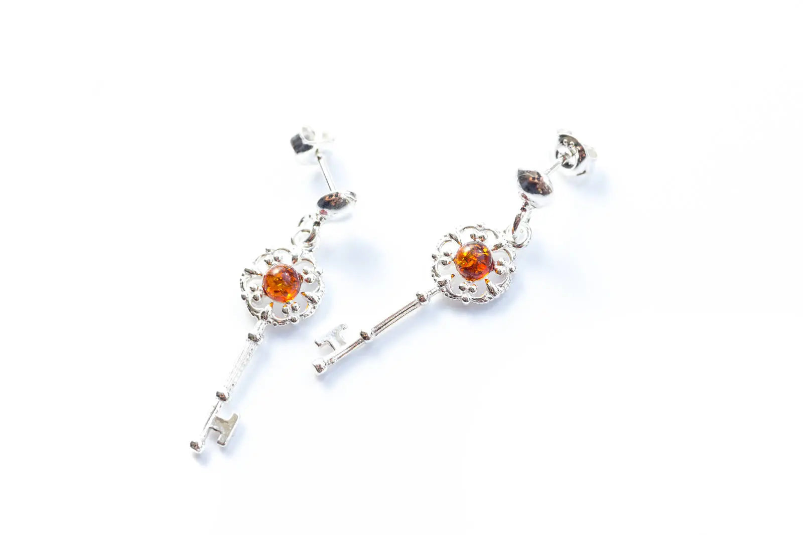 Amber Key Charm Earrings- Earrings- Baltic Beauty