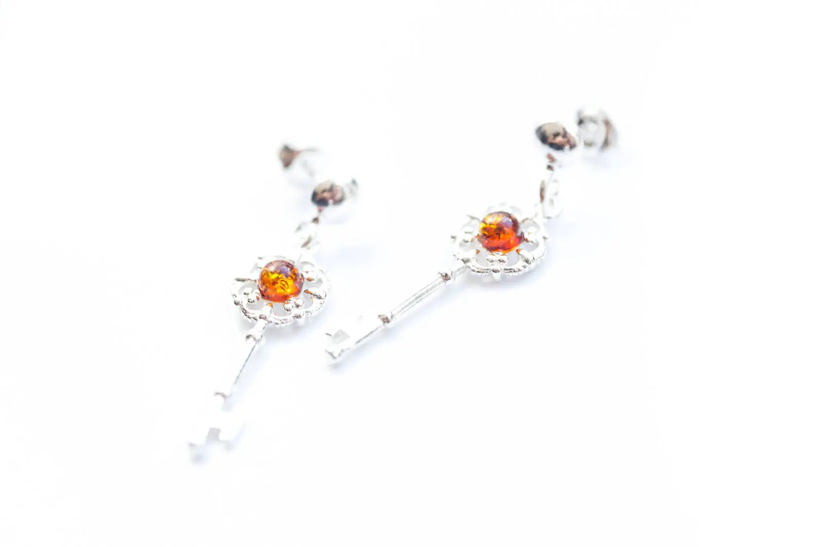 Amber Key Charm Earrings- Earrings- Baltic Beauty