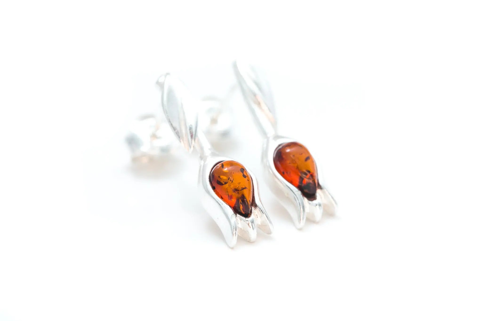 Amber Tulip Stud Earrings- Earrings- Baltic Beauty