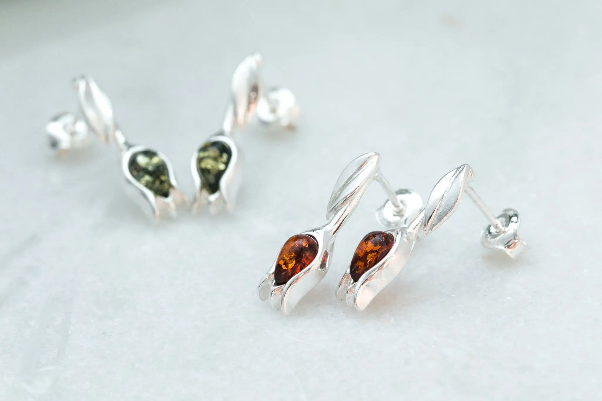 Amber Tulip Stud Earrings- Earrings- Baltic Beauty