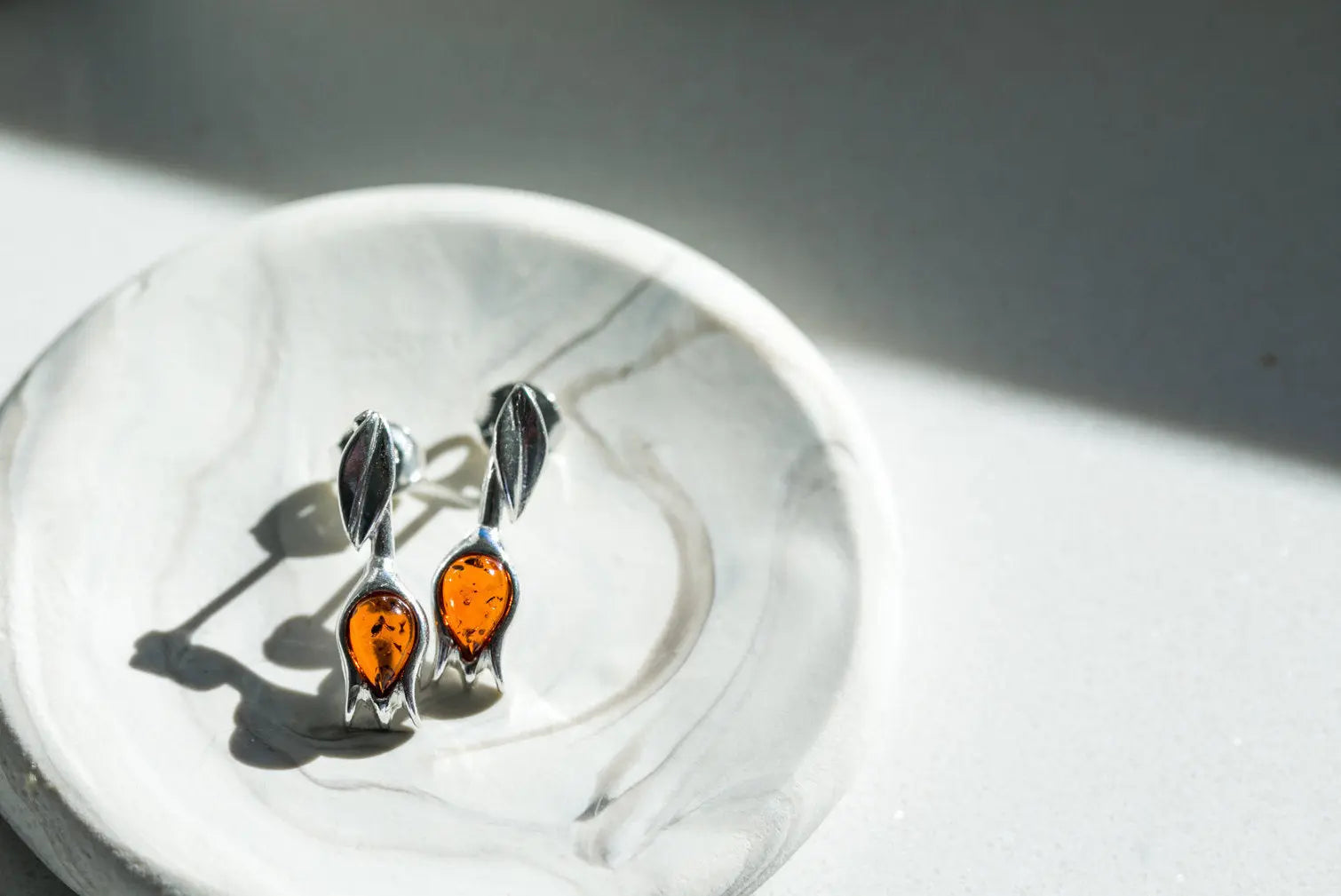 Amber Tulip Stud Earrings- Earrings- Baltic Beauty