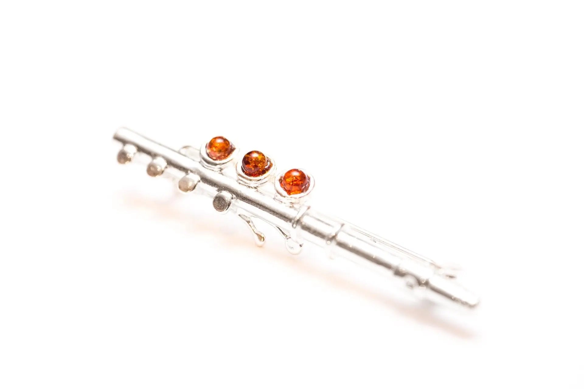 Baltic Beauty Brooches Amber & Silver Flute Brooch