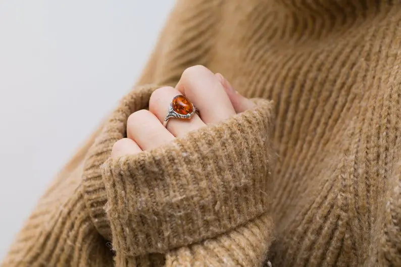 Boho Amber Ring- Rings- Baltic Beauty