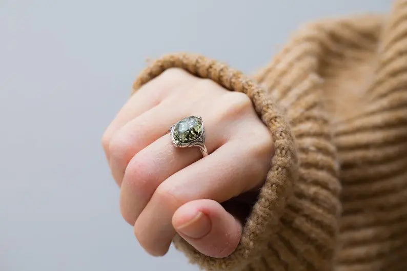 Boho Green Amber Ring- Rings- Baltic Beauty