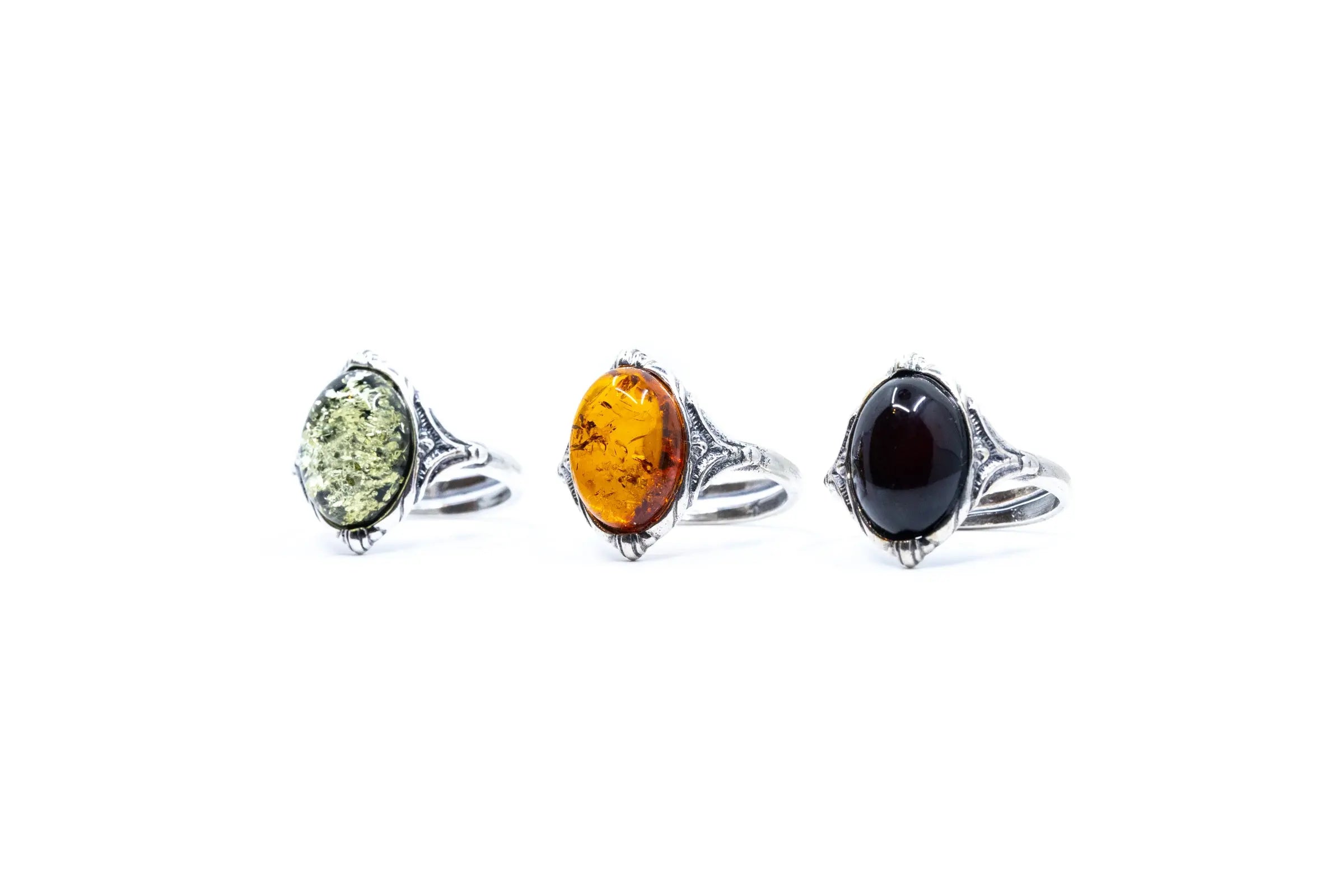 Boho Green Amber Ring- Rings- Baltic Beauty