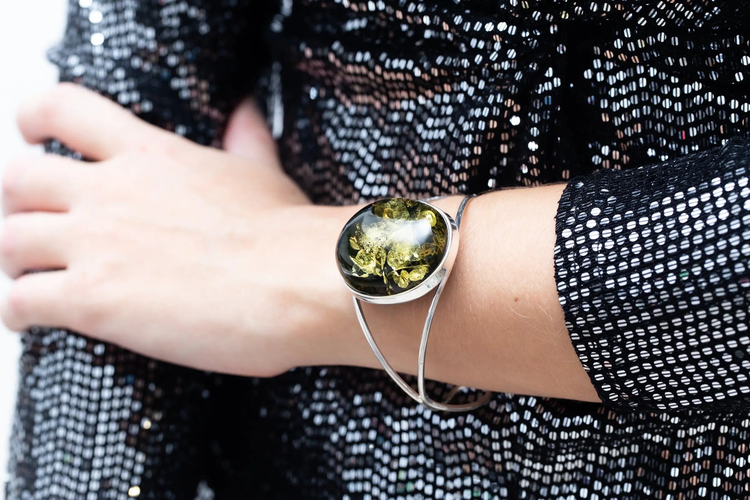 Bold Green Amber Arm Cuff- Bangles- Baltic Beauty