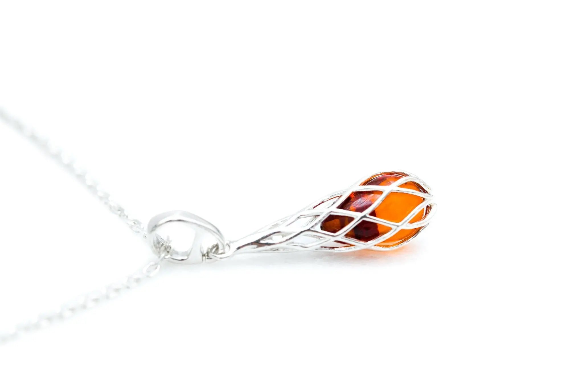 Caged Teardrop Amber Pendant- Necklaces- Baltic Beauty