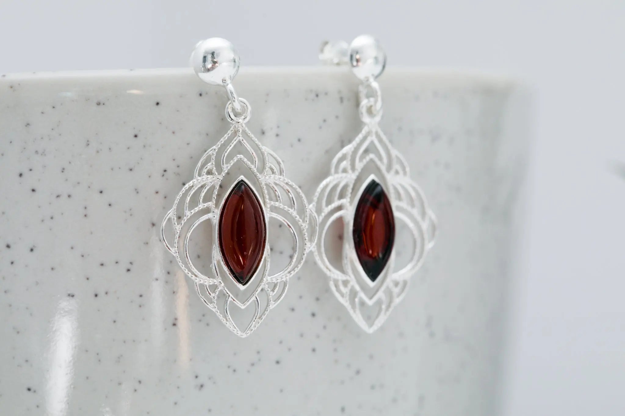 Chandelier Frame Cherry Amber Earrings- Earrings- Baltic Beauty