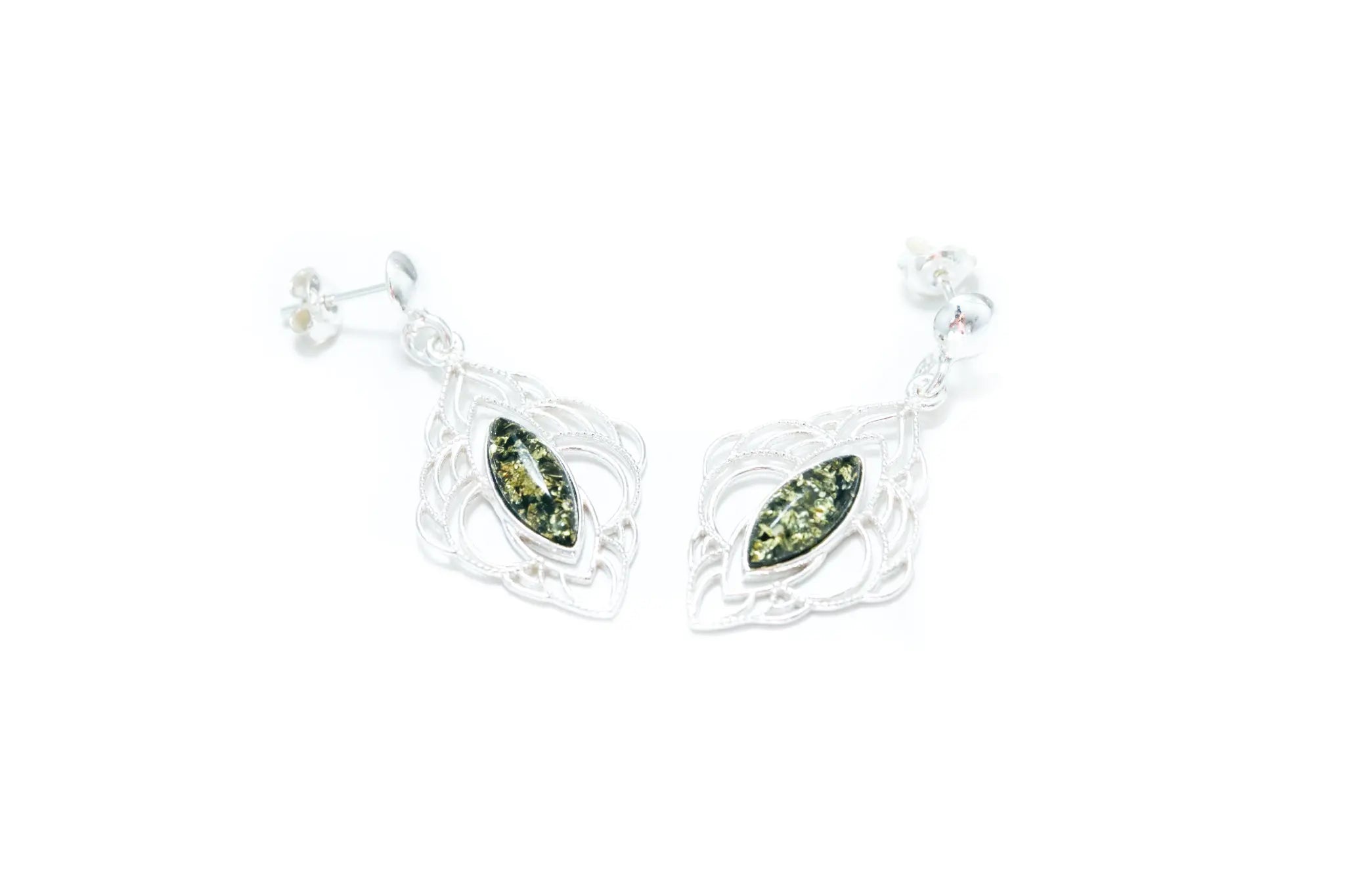 Chandelier Frame Green Amber Earrings- Earrings- Baltic Beauty