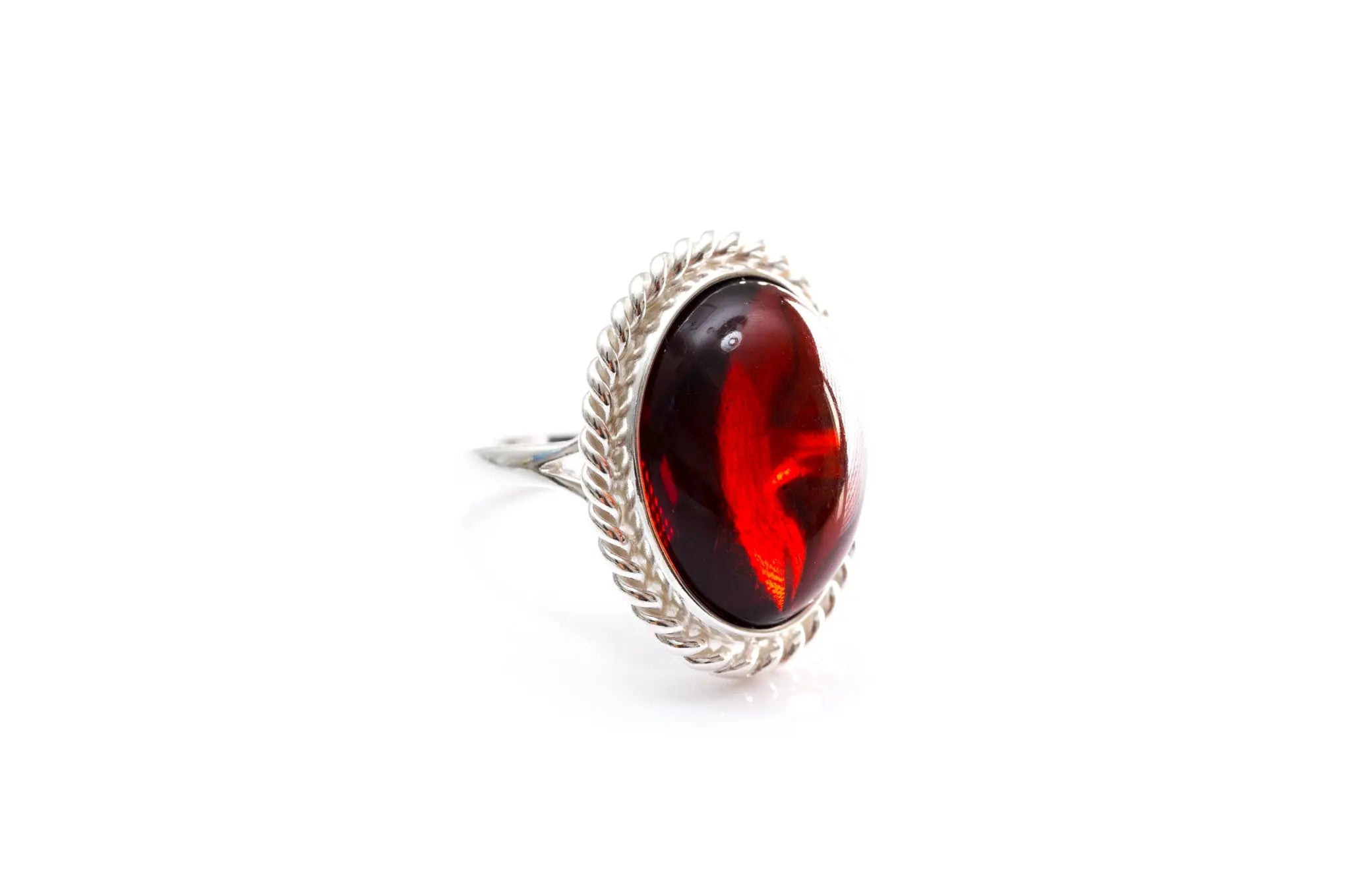 Cherry Red Amber Quintessence Statement Ring- Rings- Baltic Beauty