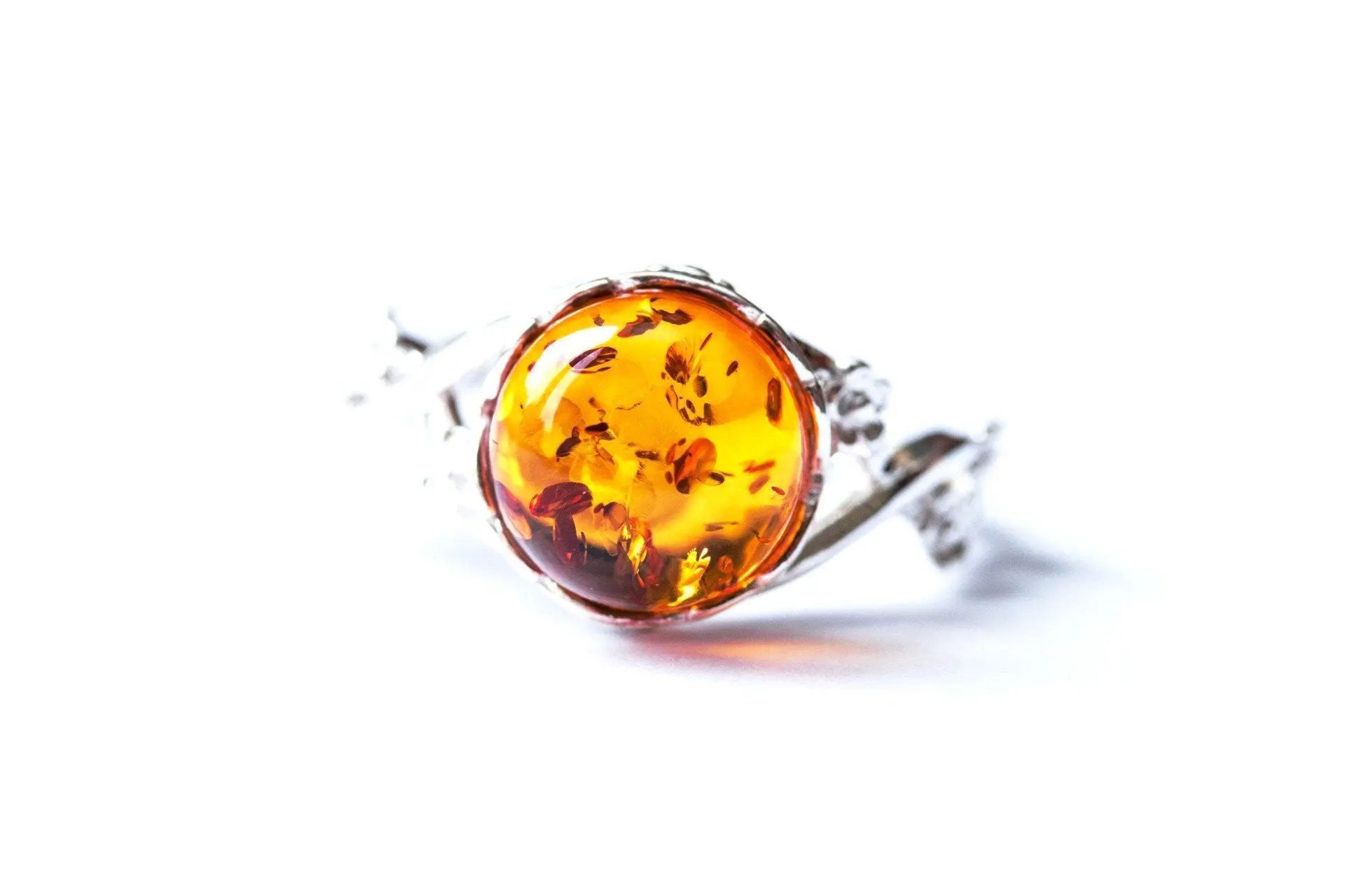 Dainty Floral Amber Ring- Rings- Baltic Beauty