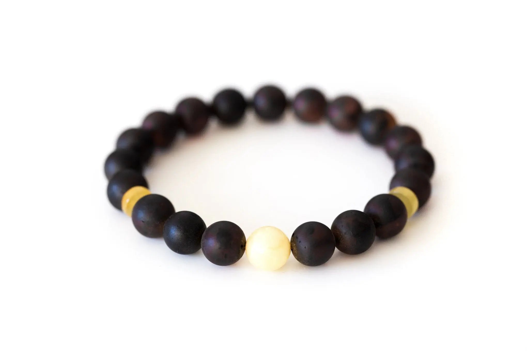 Dark Amber Bead Bracelet with Polished Yellow Accents- Bracelets- Baltic Beauty