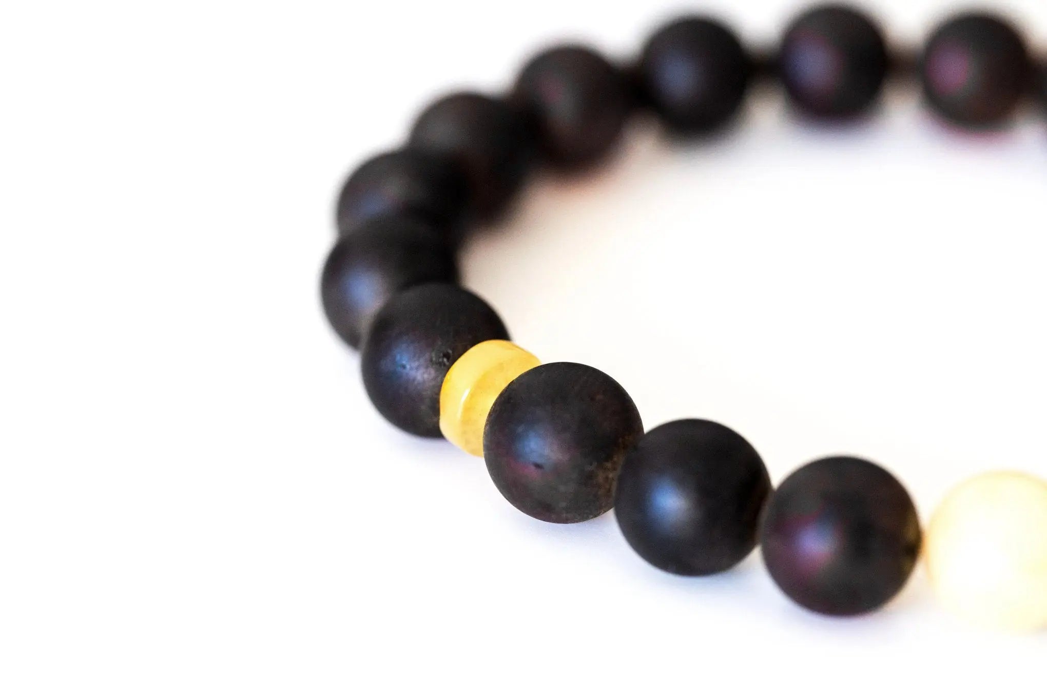 Dark Amber Bead Bracelet with Polished Yellow Accents- Bracelets- Baltic Beauty