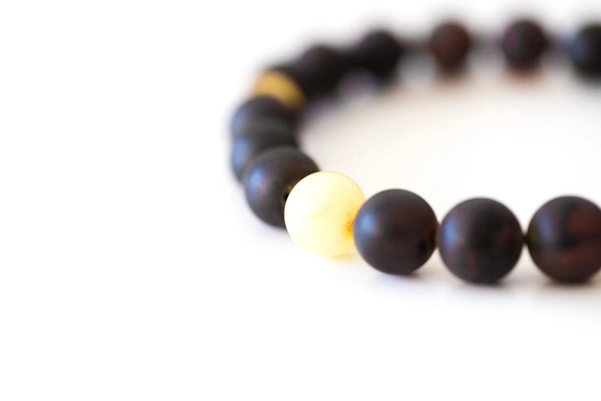 Dark Amber Bead Bracelet with Polished Yellow Accents- Bracelets- Baltic Beauty