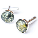 Baltic Beauty Cufflinks Small Round Green Amber Cufflinks