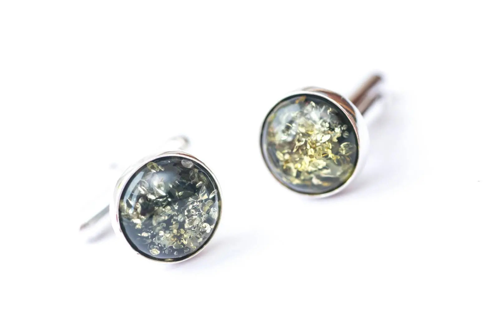 Baltic Beauty Cufflinks Small Round Green Amber Cufflinks