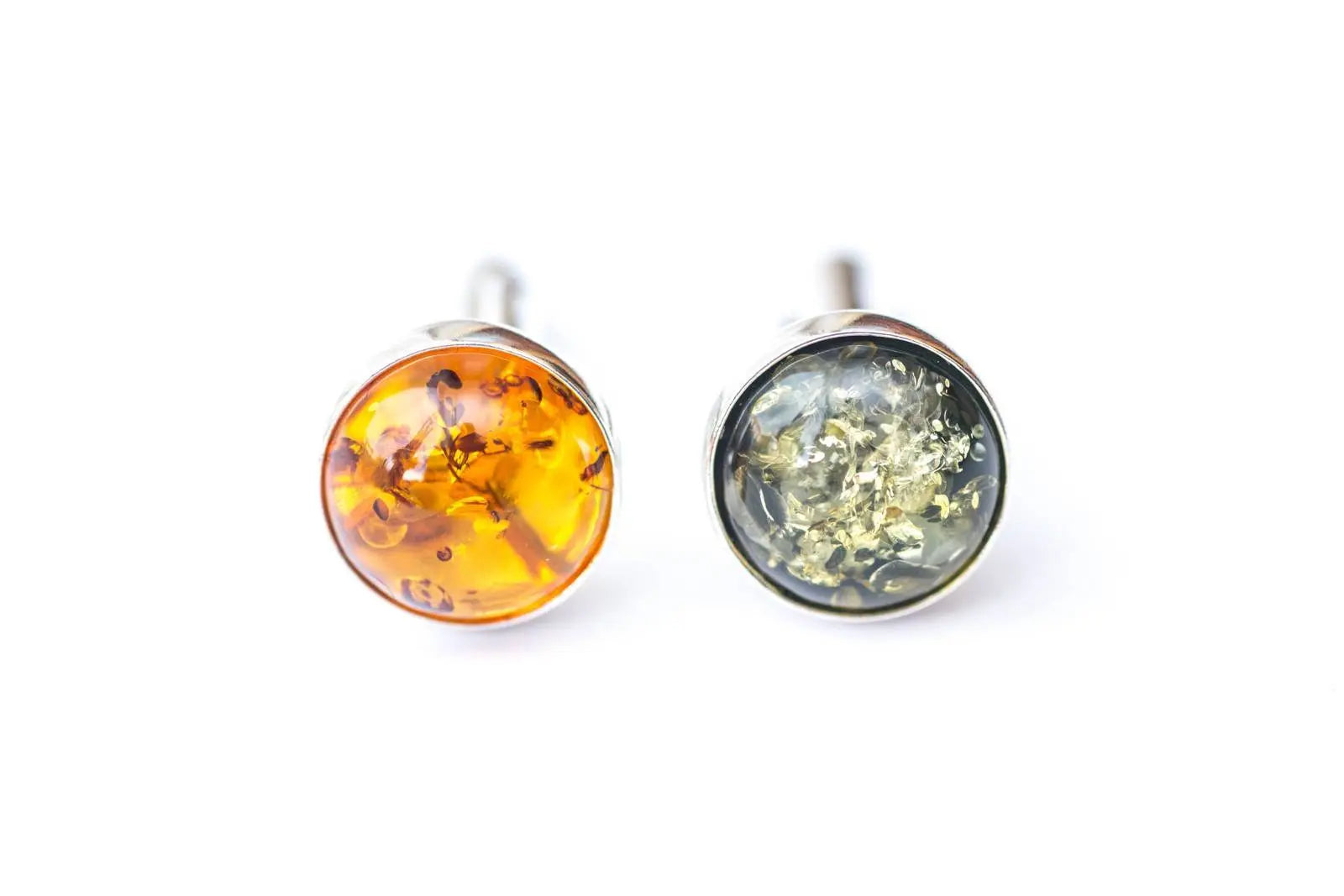 Baltic Beauty Cufflinks Small Round Green Amber Cufflinks