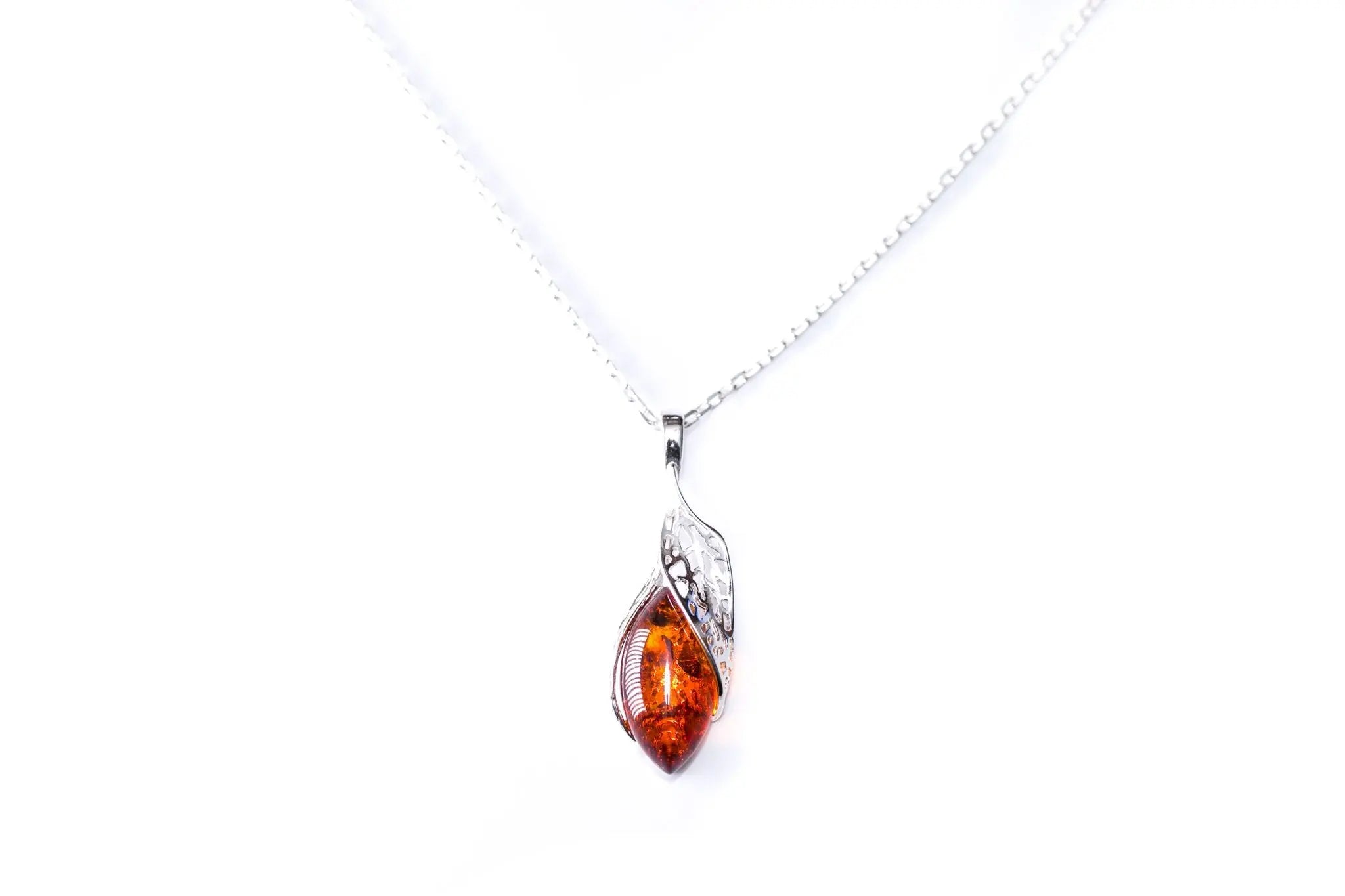 Fancy Top Amber & Silver Pendant- Necklaces- Baltic Beauty