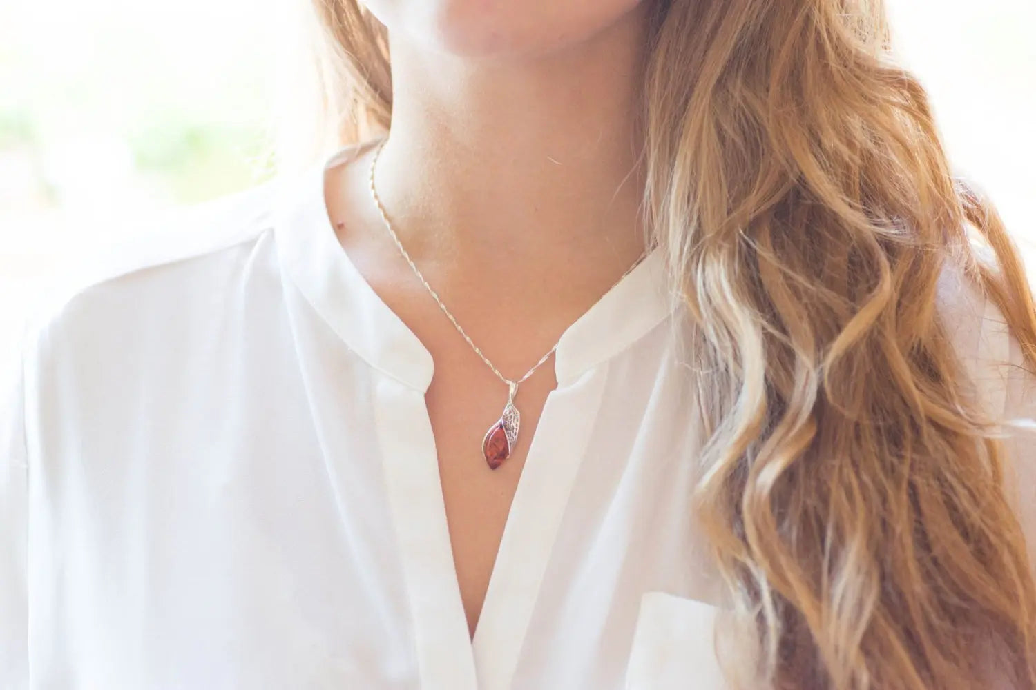 Fancy Top Amber & Silver Pendant- Necklaces- Baltic Beauty