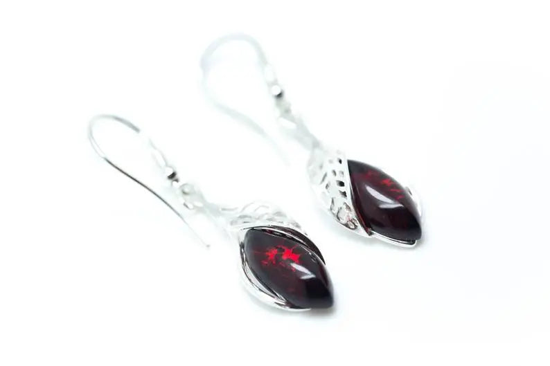 Fancy Top Cherry Red Dangle Earrings- Earrings- Baltic Beauty