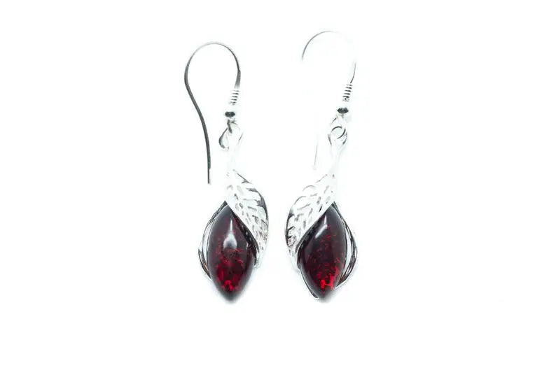 Fancy Top Cherry Red Dangle Earrings- Earrings- Baltic Beauty