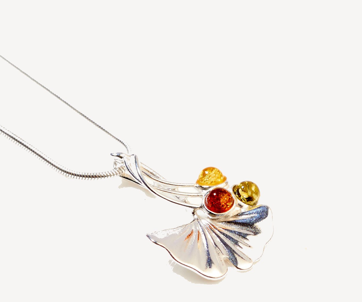 Amber Ginkgo Necklace – handcrafted in Baltic amber and sterling silver