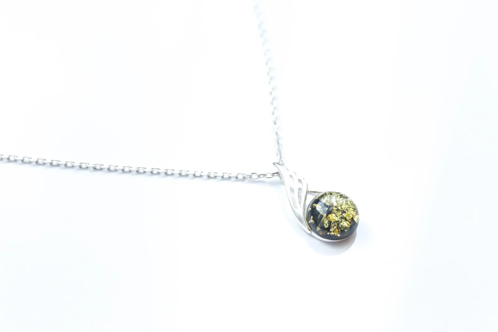 Green Amber Orb Pendant- Necklaces- Baltic Beauty