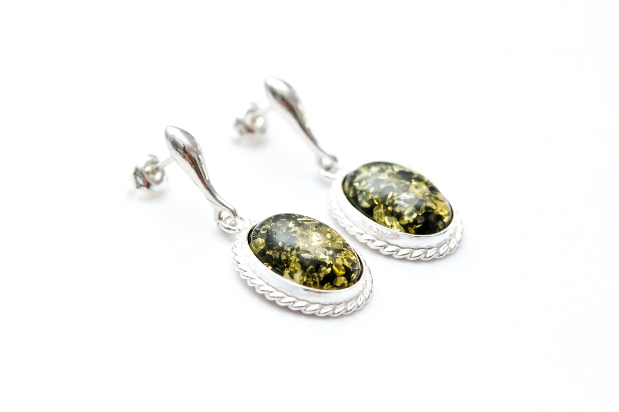 Green Amber Quintessence Dangle Earrings- Earrings- Baltic Beauty