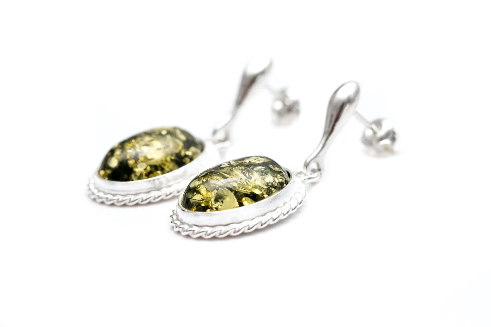 Green Amber Quintessence Dangle Earrings- Earrings- Baltic Beauty