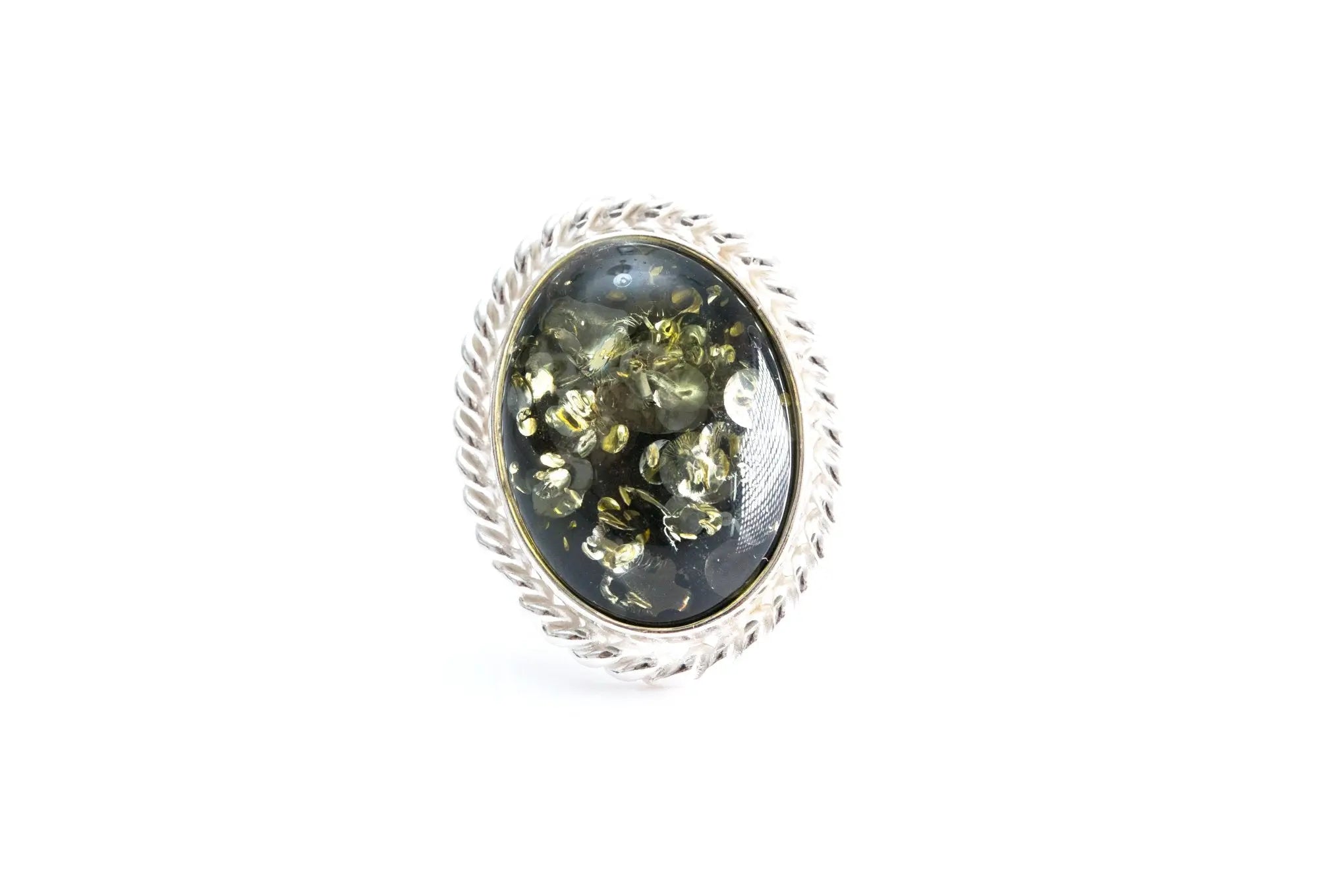 Green Amber Quintessence Statement Ring- Rings- Baltic Beauty