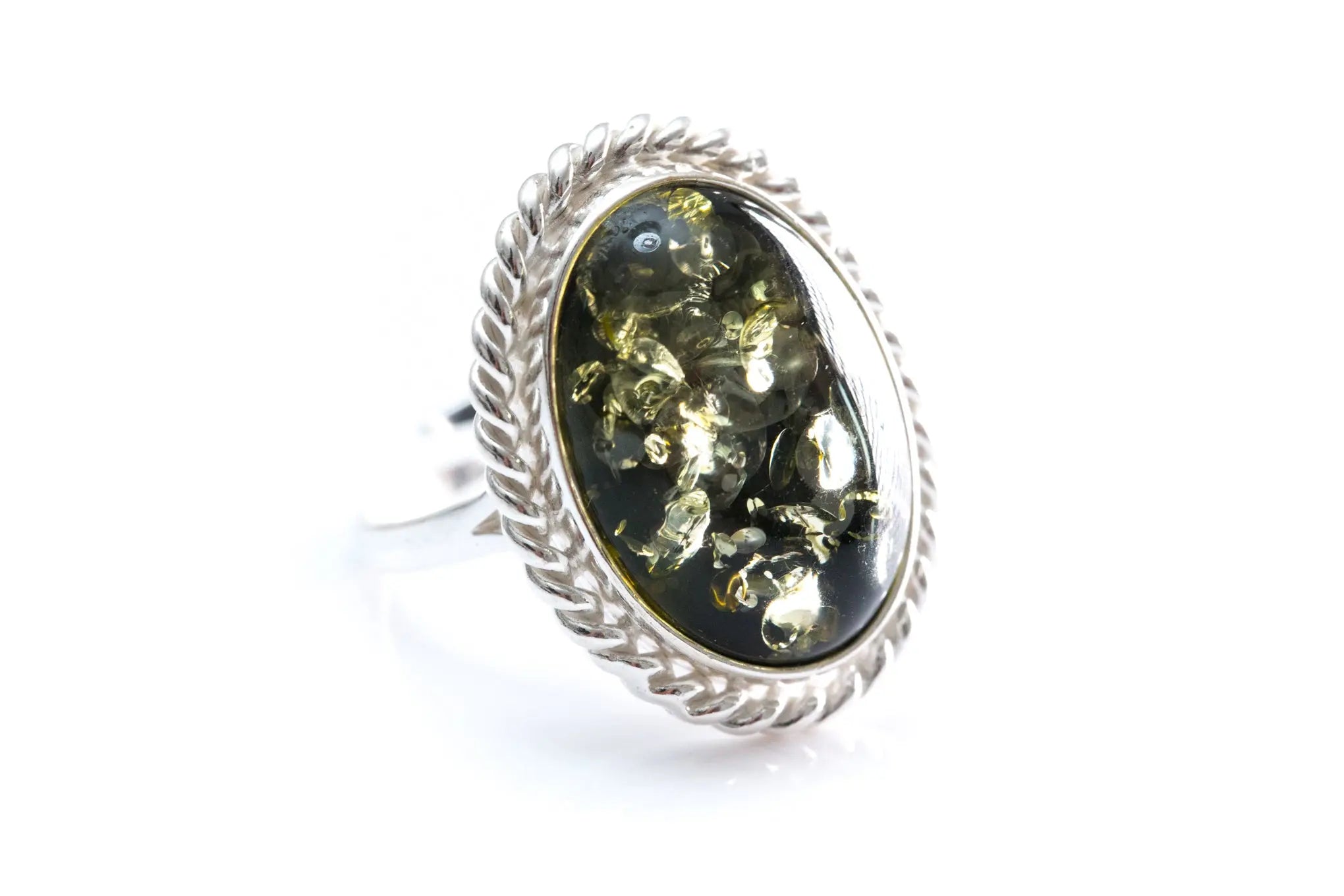 Green Amber Quintessence Statement Ring- Rings- Baltic Beauty