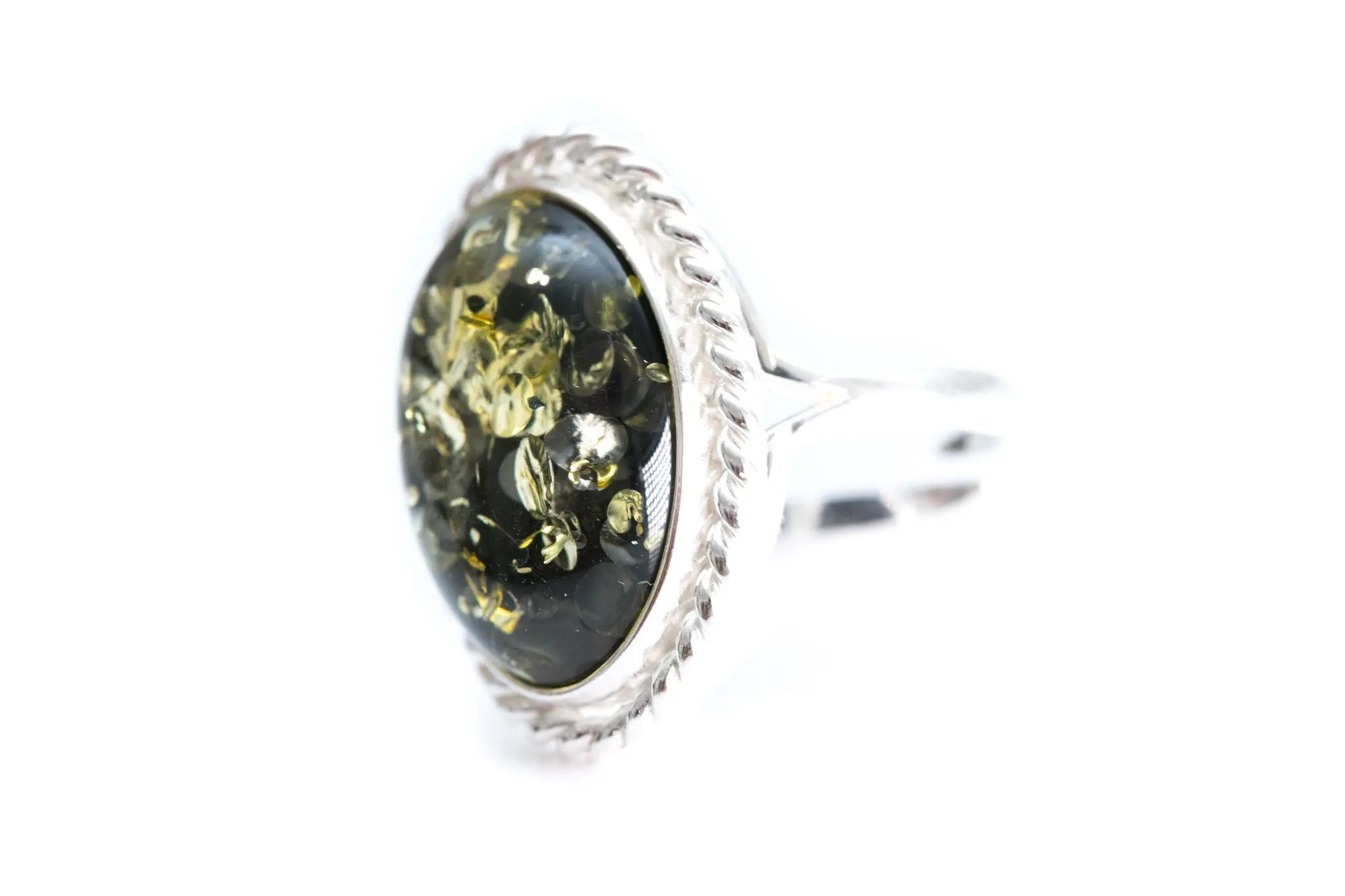 Green Amber Quintessence Statement Ring- Rings- Baltic Beauty