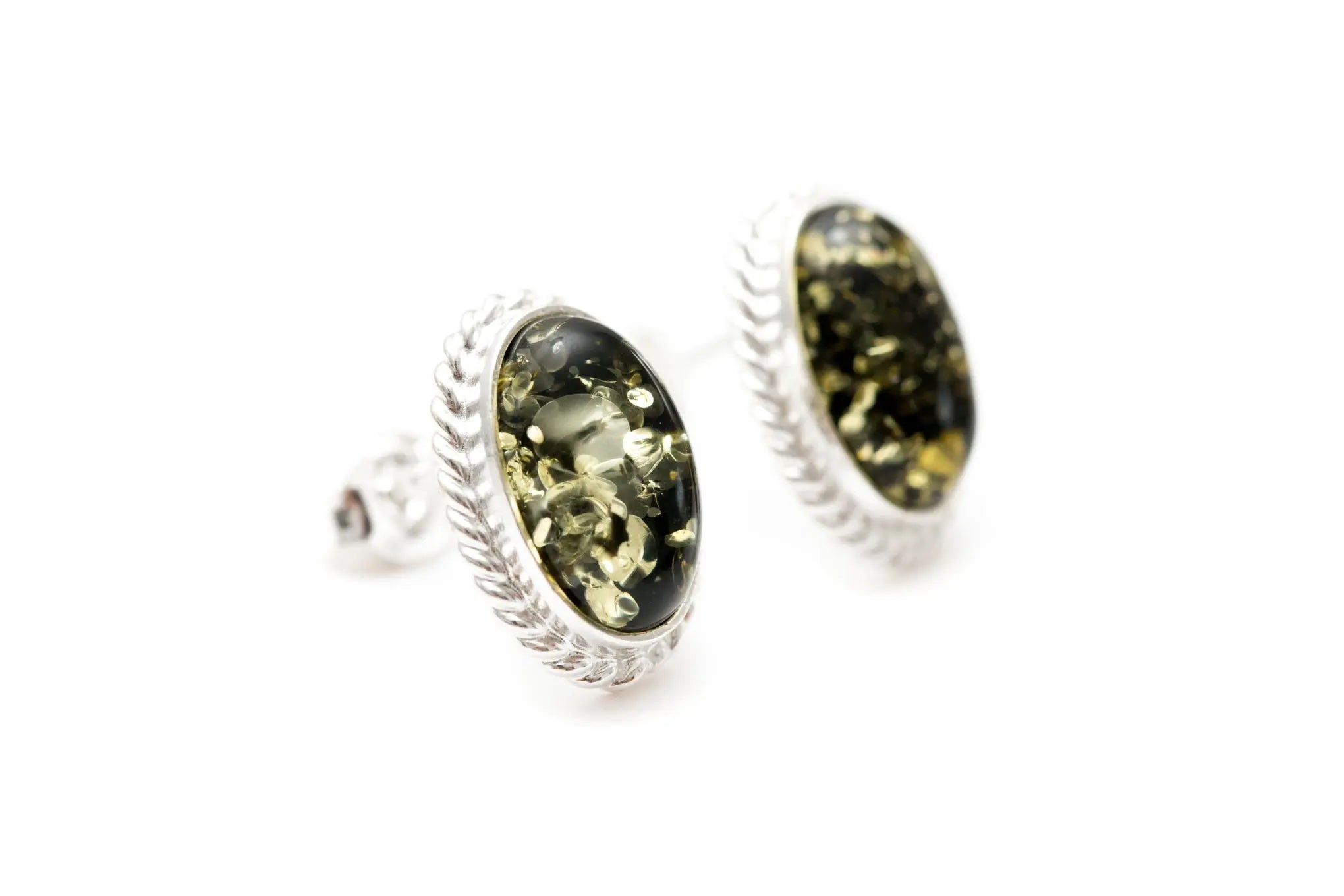Green Amber Quintessence Stud Earrings- Earrings- Baltic Beauty