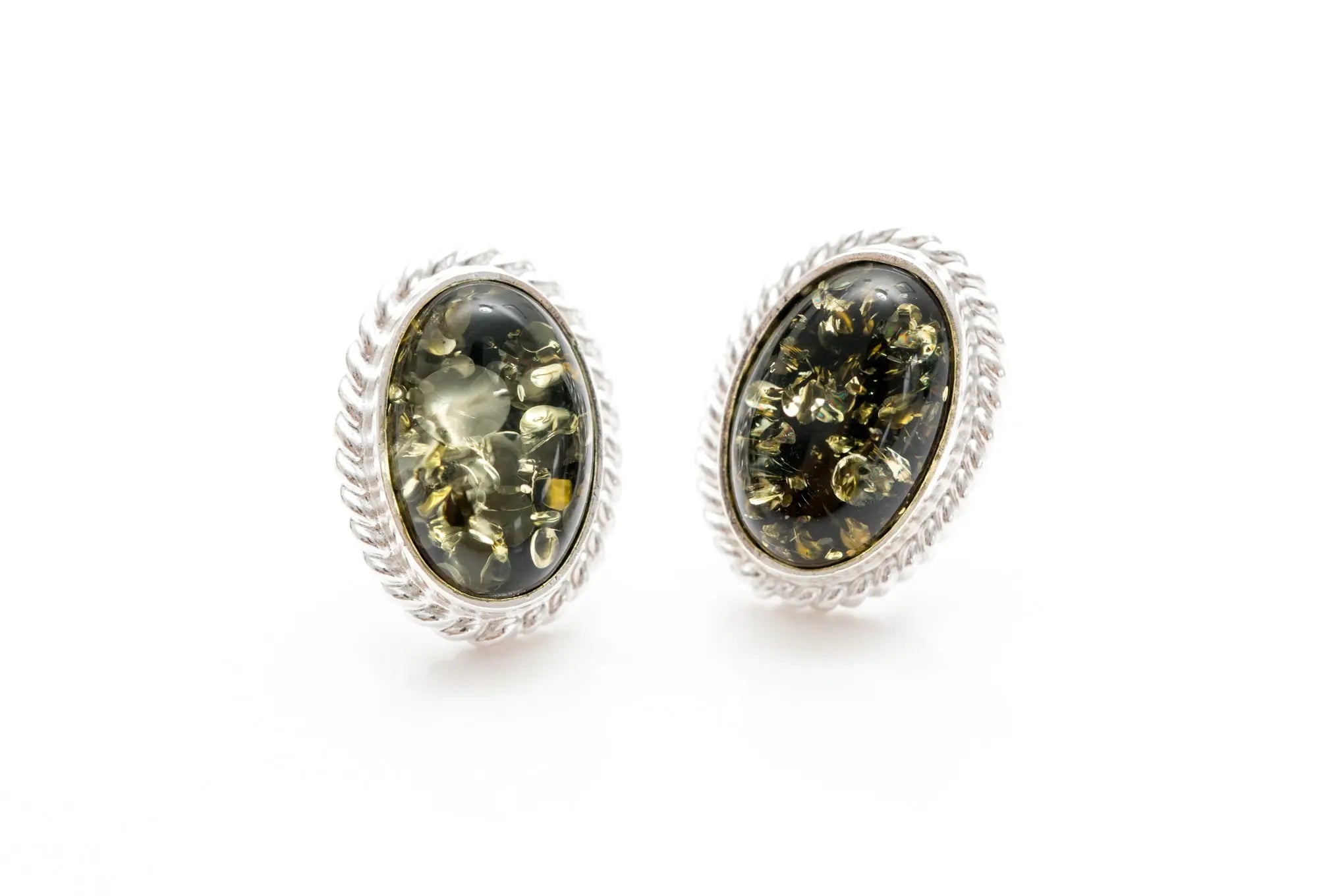 Green Amber Quintessence Stud Earrings- Earrings- Baltic Beauty