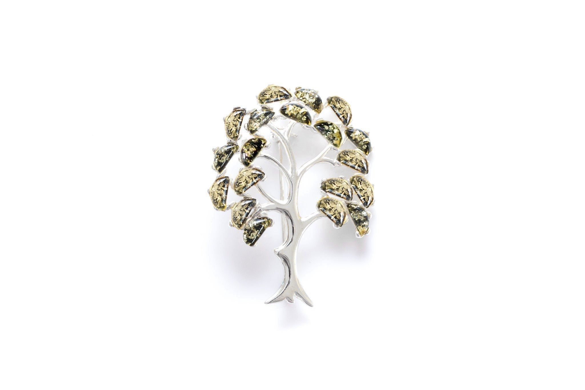 Green Amber Tree of Life Brooch- Brooches- Baltic Beauty