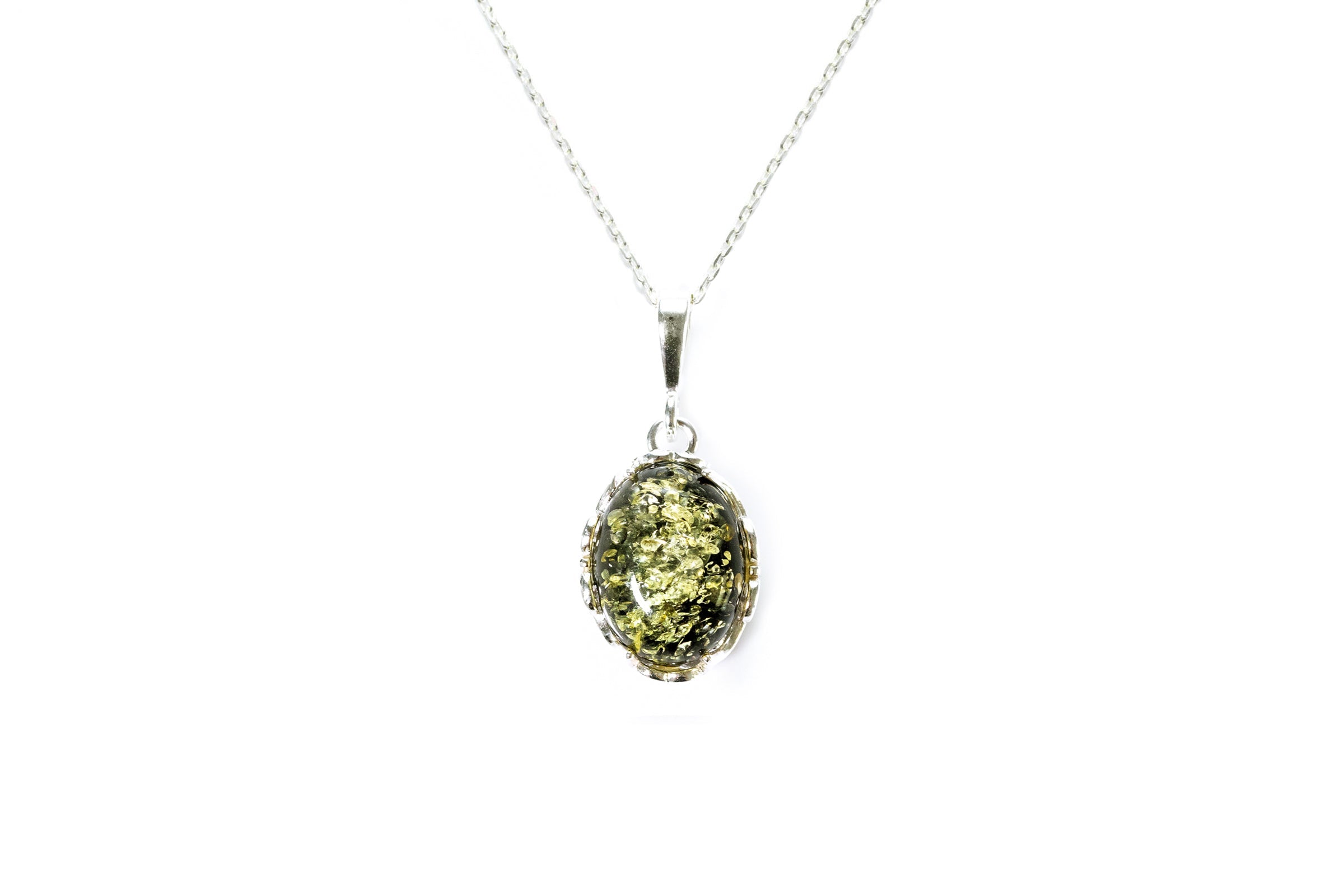 Demi Green Amber Drop Pendant — Baltic amber and sterling silver jewellery by Baltic Beauty