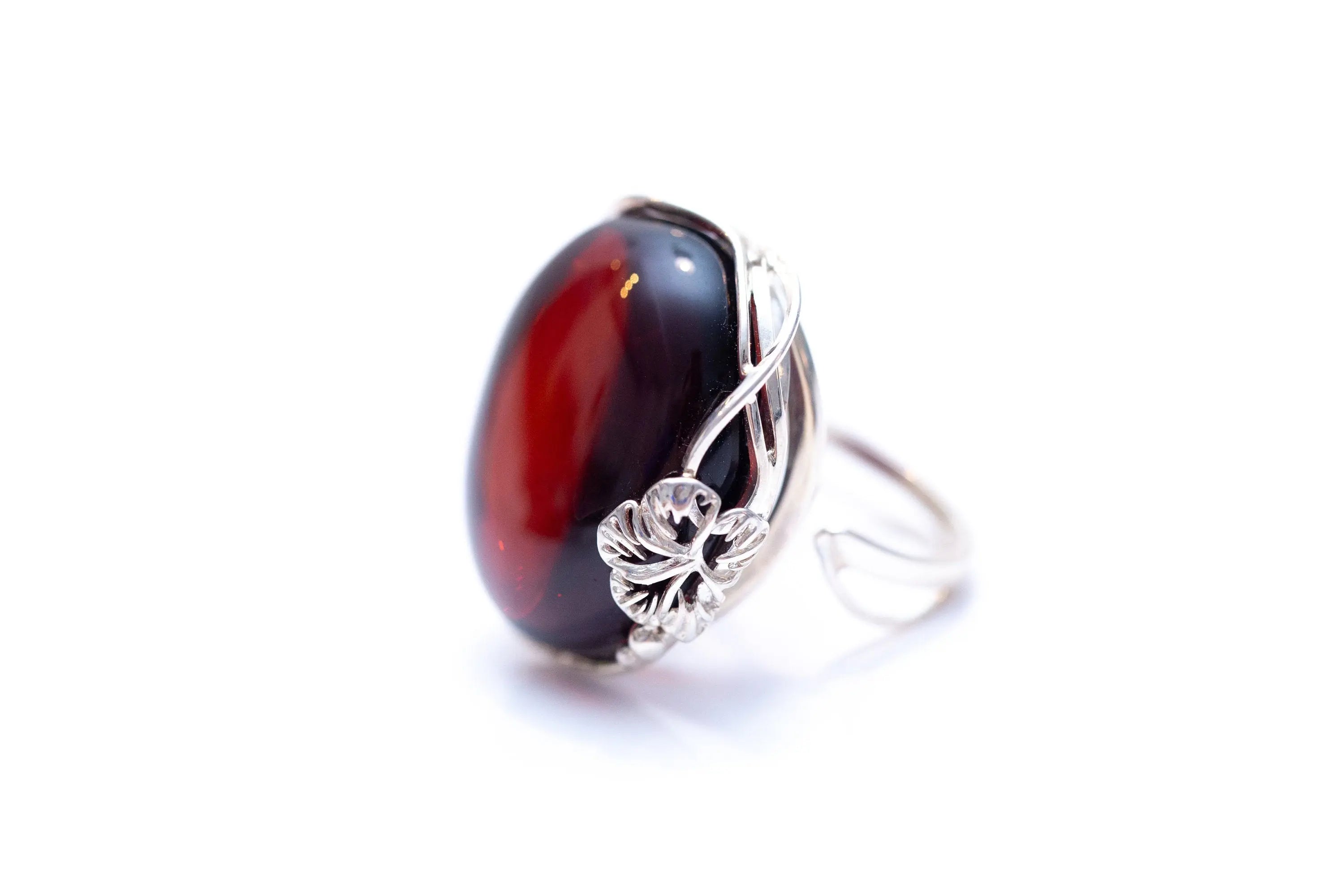 Handmade Blossom Cherry Amber Ring- Rings- Baltic Beauty