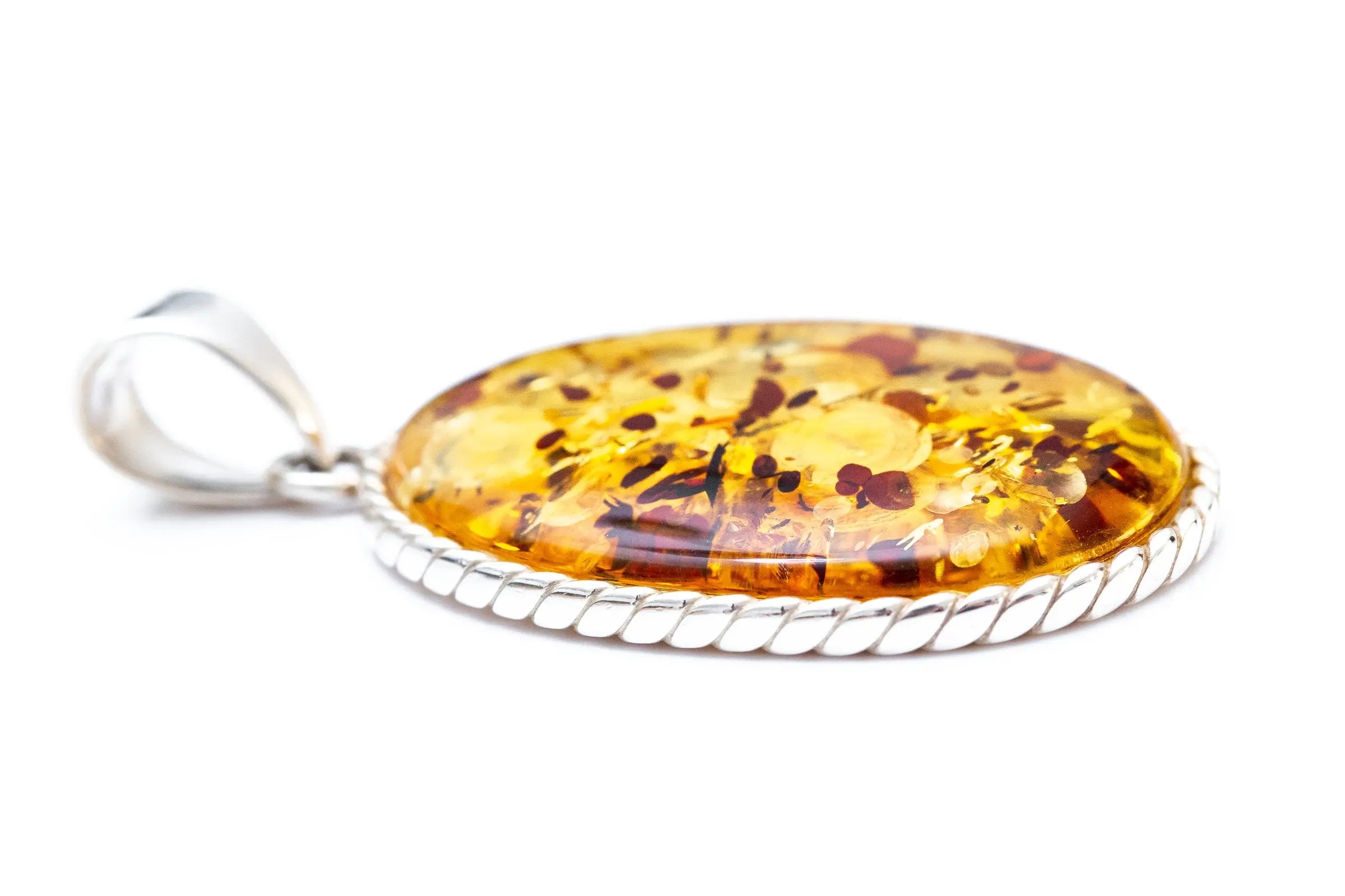 Handmade Speckled Honey Amber Braid Pendant- Necklaces- Baltic Beauty