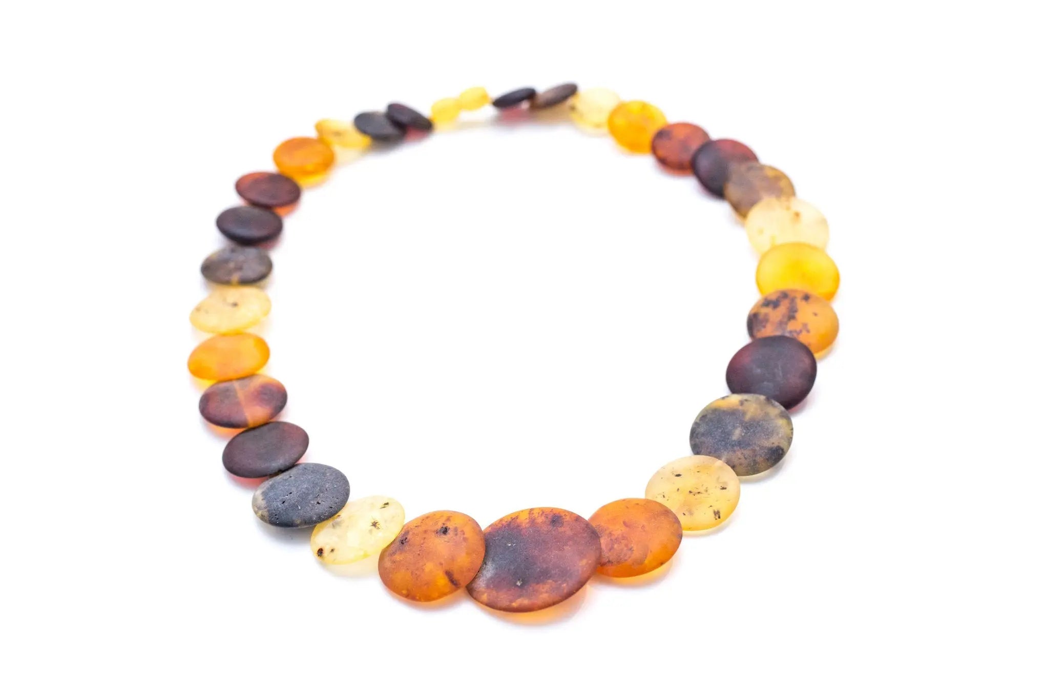 Large Round Amber Bead Necklace, Multicolour Stone Necklace- Necklaces- Baltic Beauty