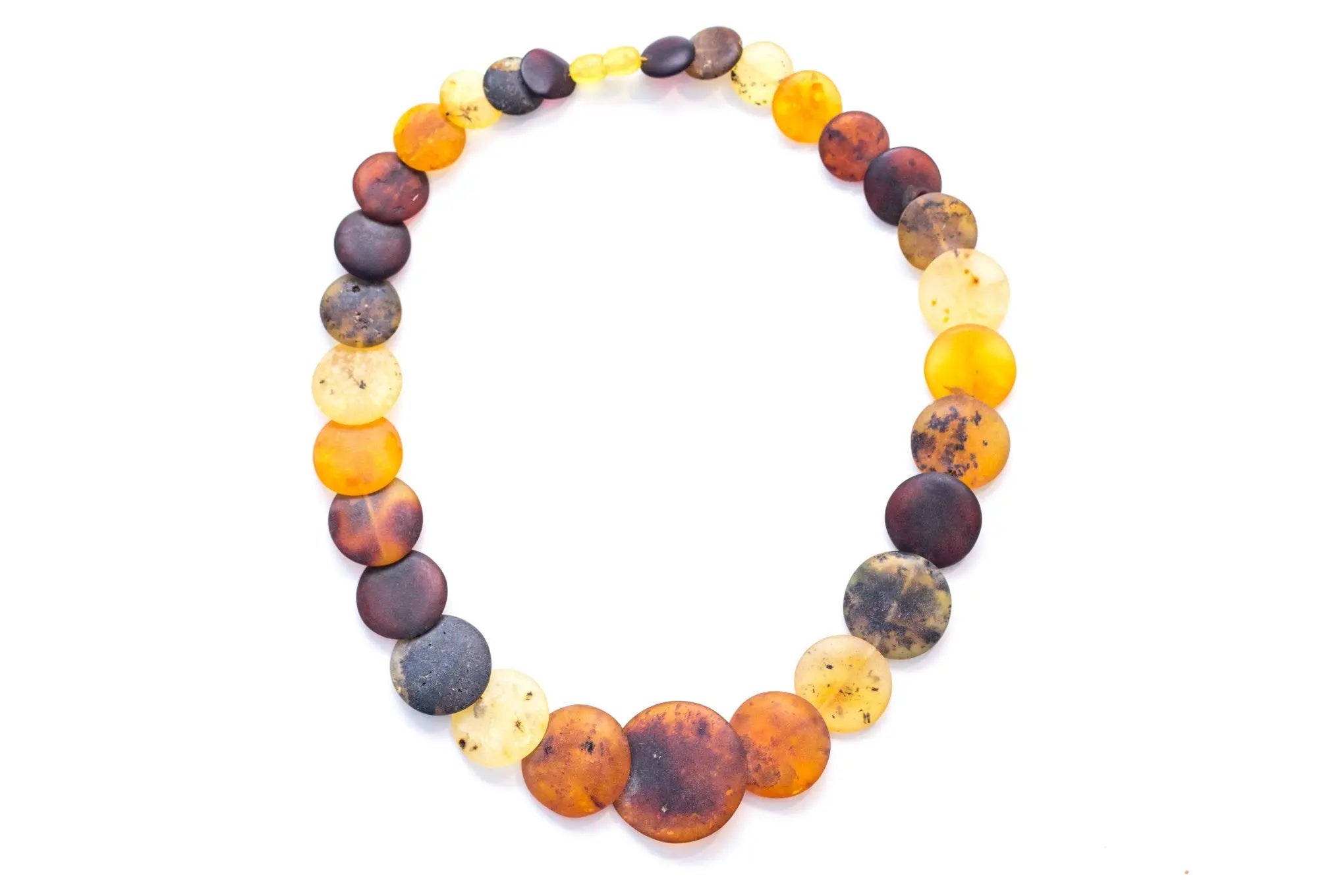 Large Round Amber Bead Necklace, Multicolour Stone Necklace- Necklaces- Baltic Beauty